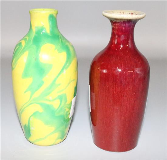 Chinese Ox blood vase and a yellow and green glazed vase